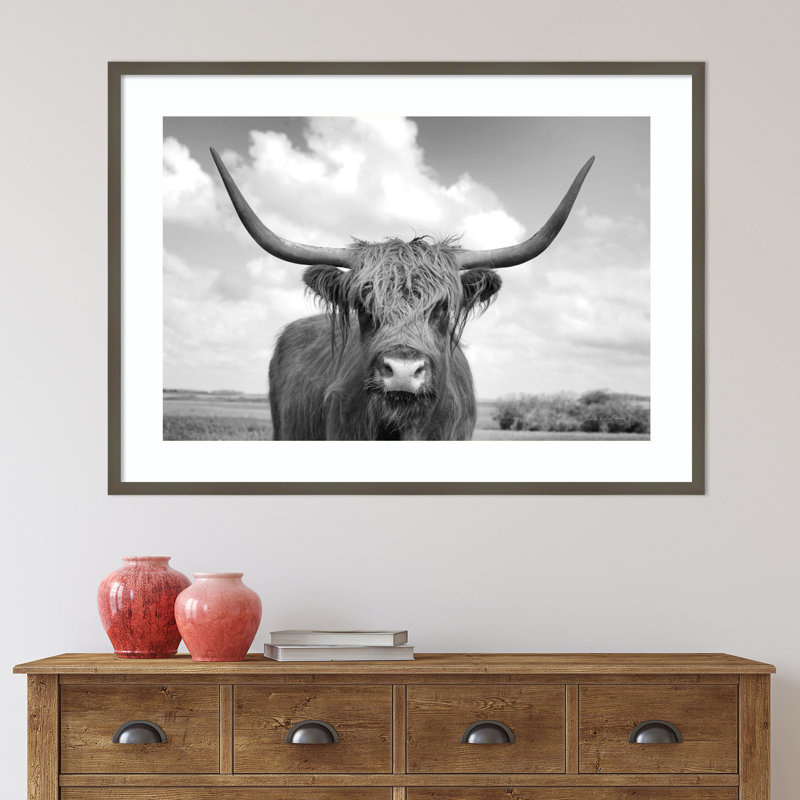 Highland Cow On The Ranch by Andre Eichman, Gray, 29.9" H x 41.17" W x 0.88" D