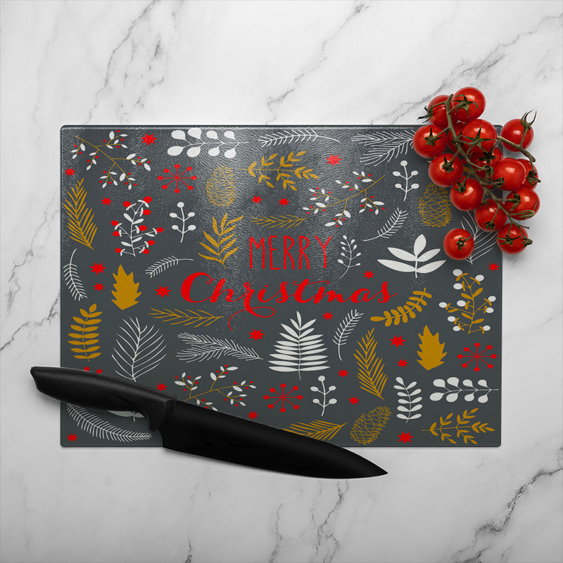 Merry Christmas Lettering Dining Glass Chopping Board