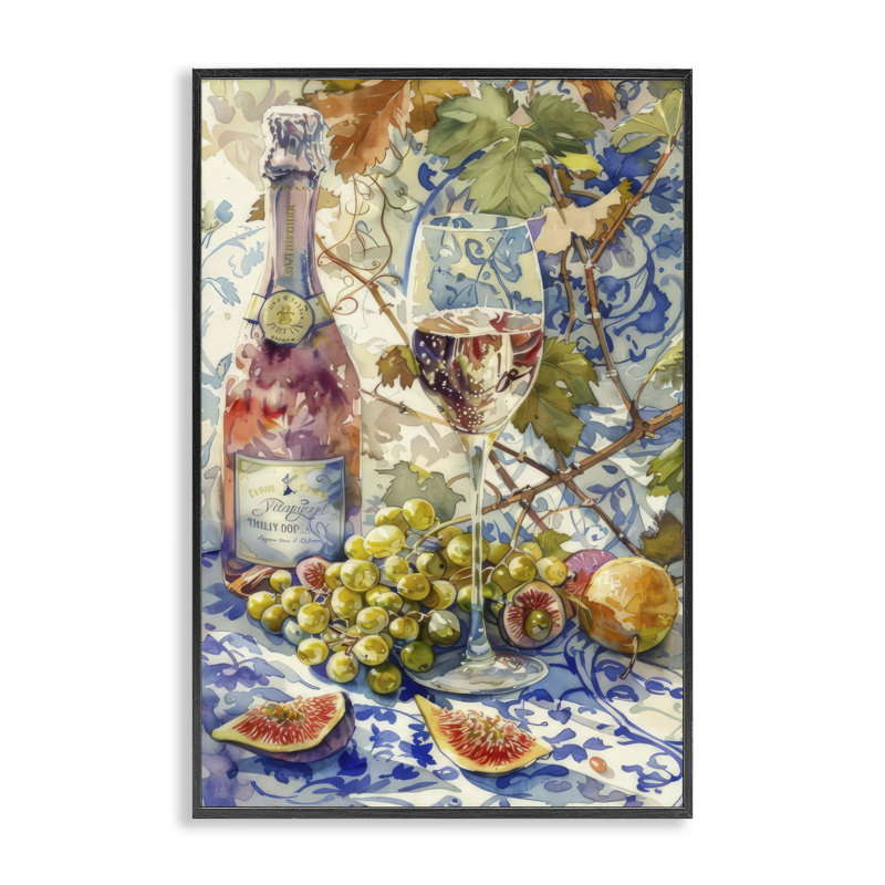 Grapes & Wine Bottle Giclee Art by LSR Design Studio, Giclée encadrée noir minuit, H 24 po x l 16 po