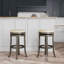 Tabouret de bar 30 po, finition gris patiné, siège en cuir gris français-1672603162
