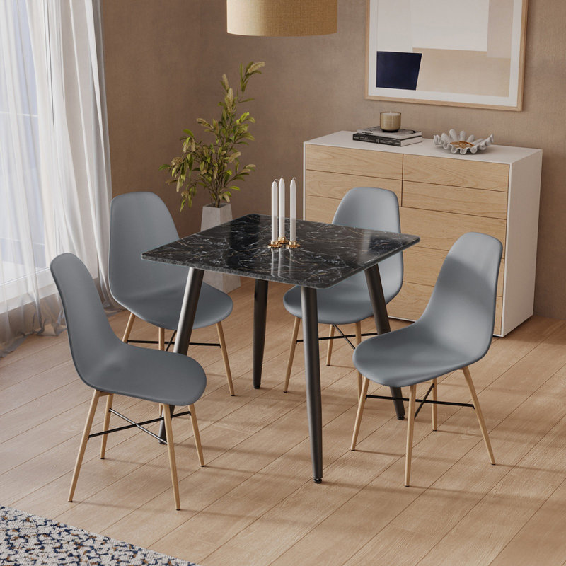 4 - Person Dining Set, Grey, Black Marble