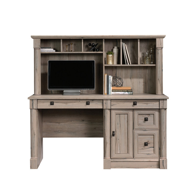 Bureau d'ordinateur avec huche, finition brune, Brun antique