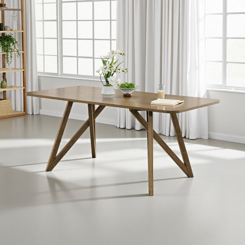 70"W Rectangular Geometric Cross Base Dining Table