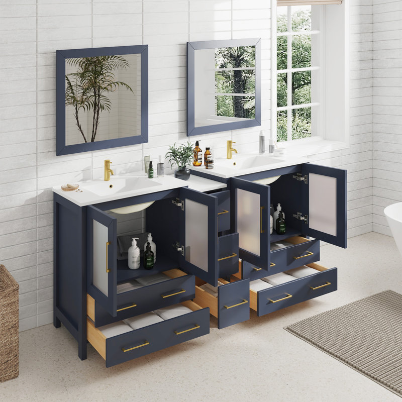  Ensemble de meuble-lavabo double 72 "avec miroir, Bleu