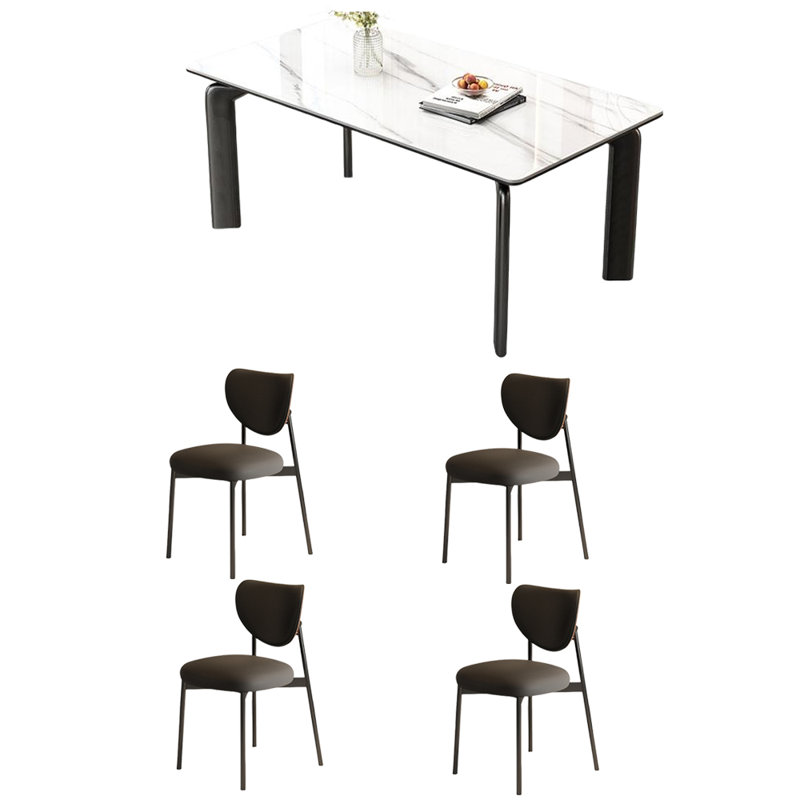 Art rock plate dining table and chair set, 29.52"H x 59.05"L x 31.49"W
