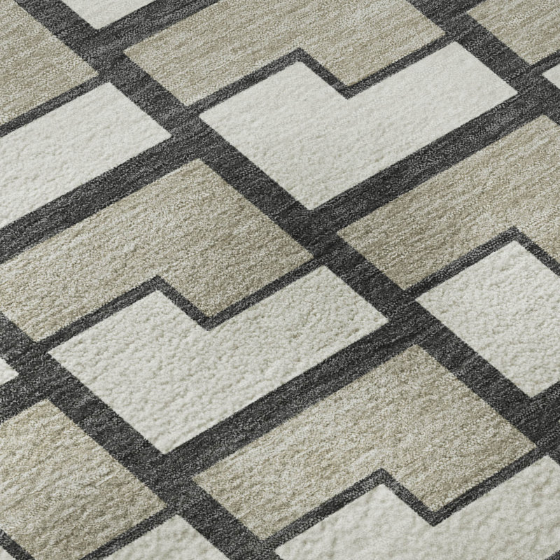 Premium Machine Washable Mayfield AMF2416 Geometric Rug, Ivory, 9' x 12'