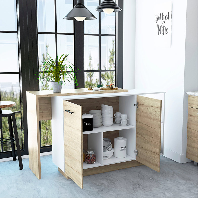 Kitchen Island, Two  External Shelves, Double Door Cabinets, Three Shelves, Particle Board / Chipboard, White