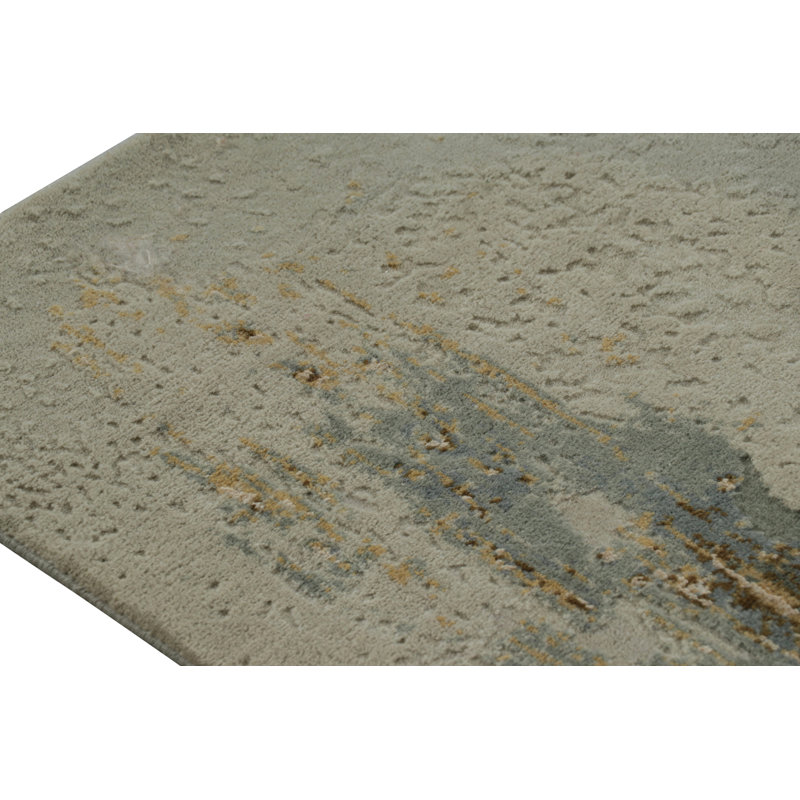 Rug & Kilim’S Abstract Runner Rug In Gray, Gold And Blue Patterns