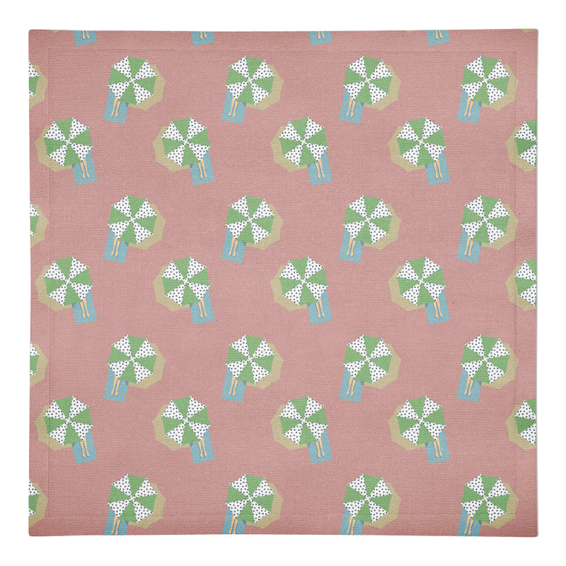 Cotton Twill Geometric Rectangle Napkin, Pink/Green