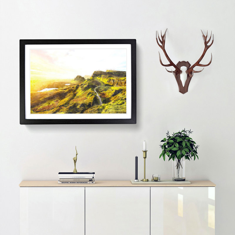 Road Through the Isle of Skye in Scotland - Picture Frame Painting Print, Black Framed, 62cm H x 87cm W x 2cm D