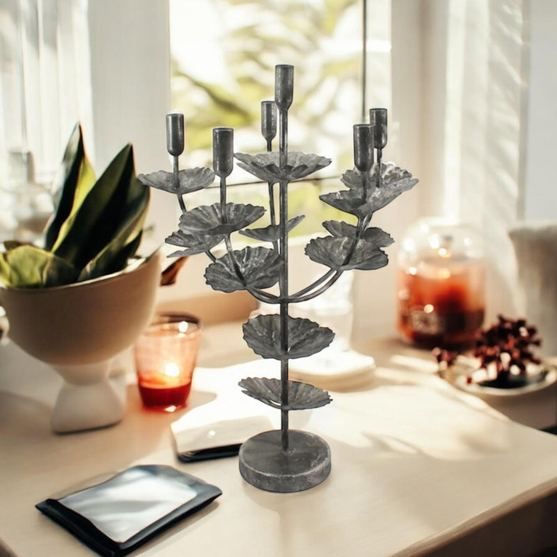 Metal Tabletop Candelabra, Silver