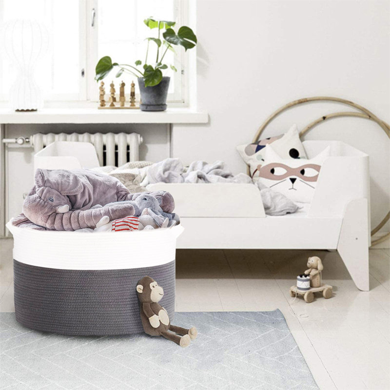 Hand Woven Fabric Laundry Basket with Handles