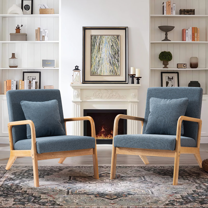 Fauteuil d'appoint de 25,6 po Fanci, Lin bleu / bois jaune moyen