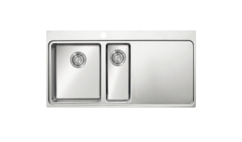 Ukinox 510mm W Double Bowl Stainless Steel Drop-In Kitchen Sink with 1 Faucet Hole, Right