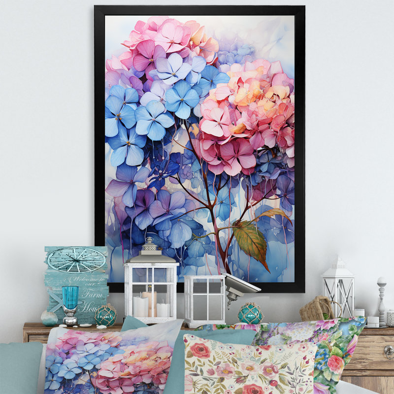 Hortensias en fleurs mauves, Cadre photo noir, H 32 po x l 16 po x P 1 po