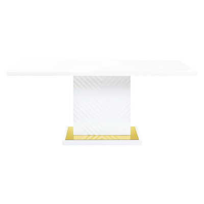 Table de salle à manger blanche de style moderne ultrabrillante avec fabrication stable - Base de piédestal durable avec finition lustrée 34,9 po X 72,61 31,85 Matériau synthétique facile à assembler