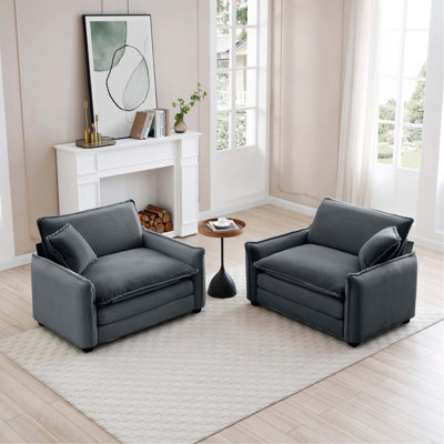 Grey Corduroy,Luxurious and Sophisticated Deep Seated Sofa Set with Two Single Deep Seat Sofa Suitable for Living Room and Office