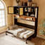 Lit escamotable simple avec armoire supérieure, lit pliable peu encombrant avec lumière et USB, espresso-1725132958
