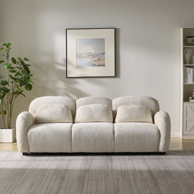 78" Modern 3-Seater Upholstered Sofa Couch With 3 Pillows - Ideal For Bedrooms, Offices & Apartments (Beige)