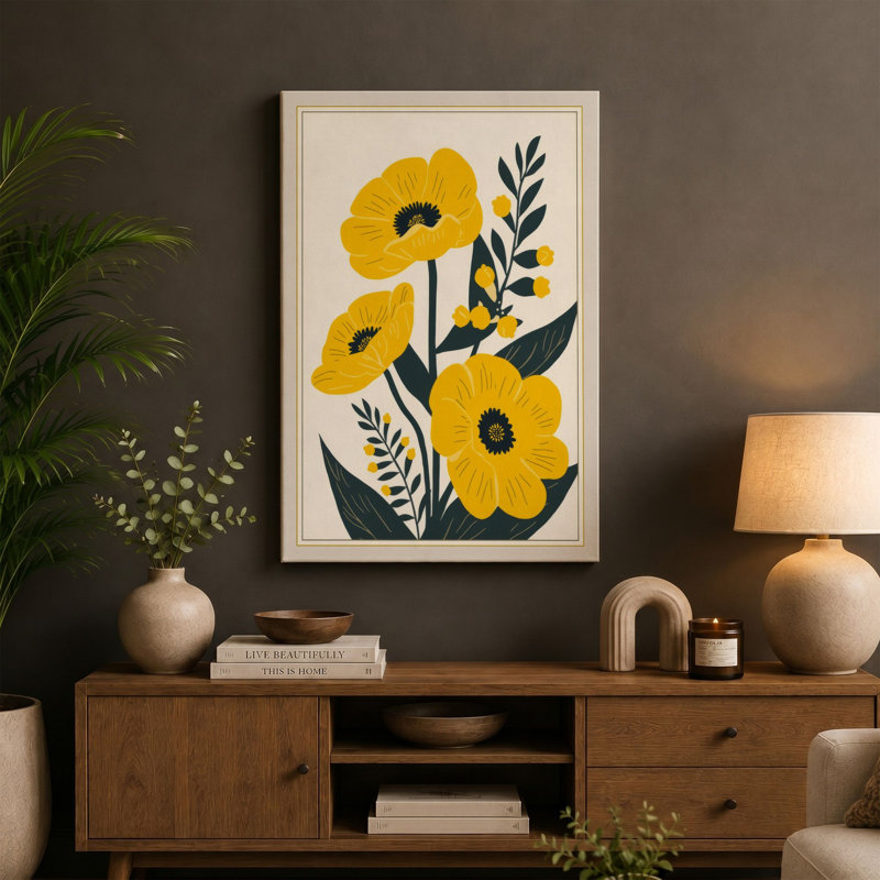 Three Stem Botanic Botanical - Wrapped Canvas, 24x16 - 61.0 x 40.6 cm, Sage Border