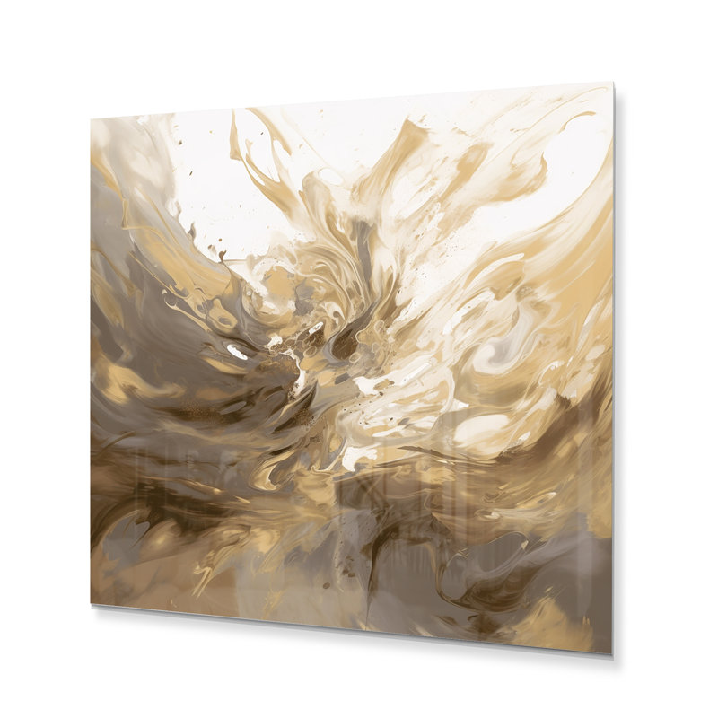 Symphonie aqua blanc et or - reproduction abstraite sur métal, H 16 po x l 16 po x P 1 po
