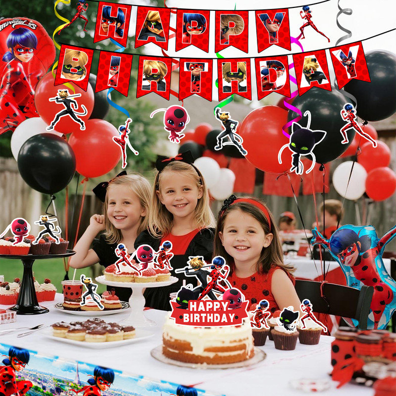 Miraculous Ladybug Party Supplies,35Pcs Miraculous Ladybug Birthday Decorations Set