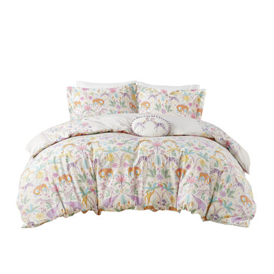 Twin Duvet Cover With Reversible Feature And Bright Jungle Motifs Cotton Vibrant Floral Reverse Print