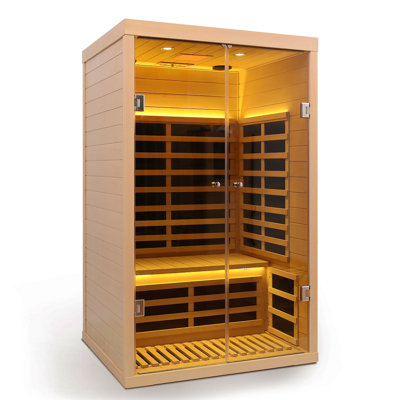 Low EMF Two Person Wide Space Hemlock Double Doors Great Glass Luxury Indoor Far Infrared Sauna Room