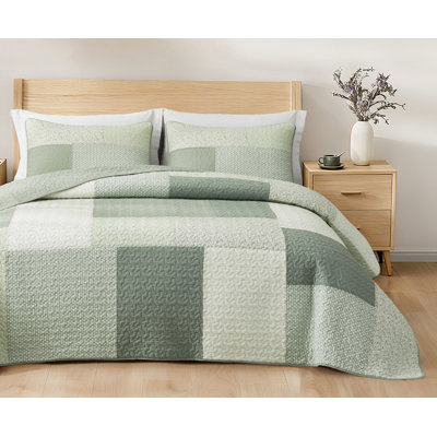 Sage/Green/Beige Patchwork Pre-Washed Cotton Quilt Set