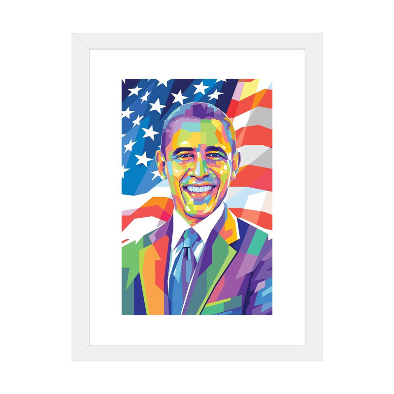 « Barack Obama » par Dayat Banggai-impression d’art graphique, H 32 po x l 24 po x P 1 po, Blanc, Papier encadré blanc