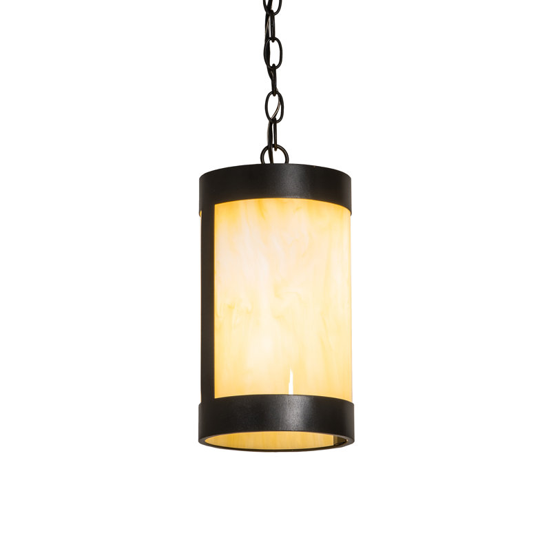 Luminaire suspendu cylindrique simple à 1 lumière Guisasola, Noir texturé