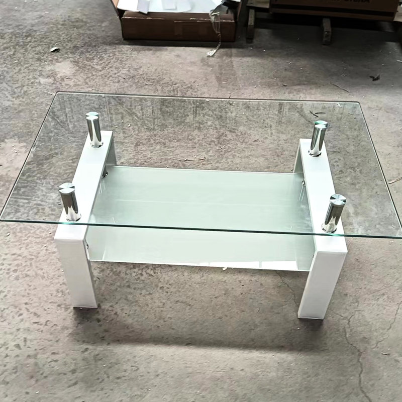 Table basse en verre trempé transparent 2, salon pour table moderne d'intérieur 2, avec structure stable