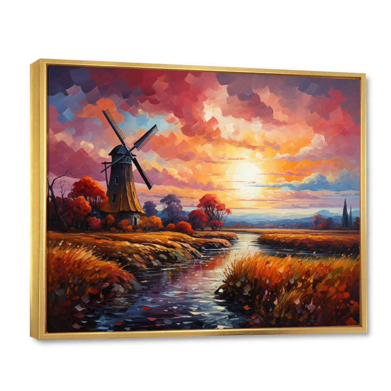 Mill Wind Majestic Revolution, reproduction d'art sur toile, H 24 po x l 32 po x P 1 po, Cadre flottant doré