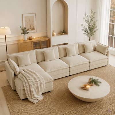 Modular Sectional Sofa For Living Room, Couch Convertible Sectional Couch With 1 Ottoman , Chenille