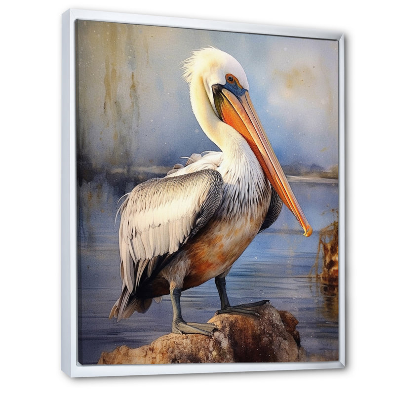 Majestic Pelican III - Art mural sur toile Pelican, 44" H x 34" W, Cadre flottant blanc