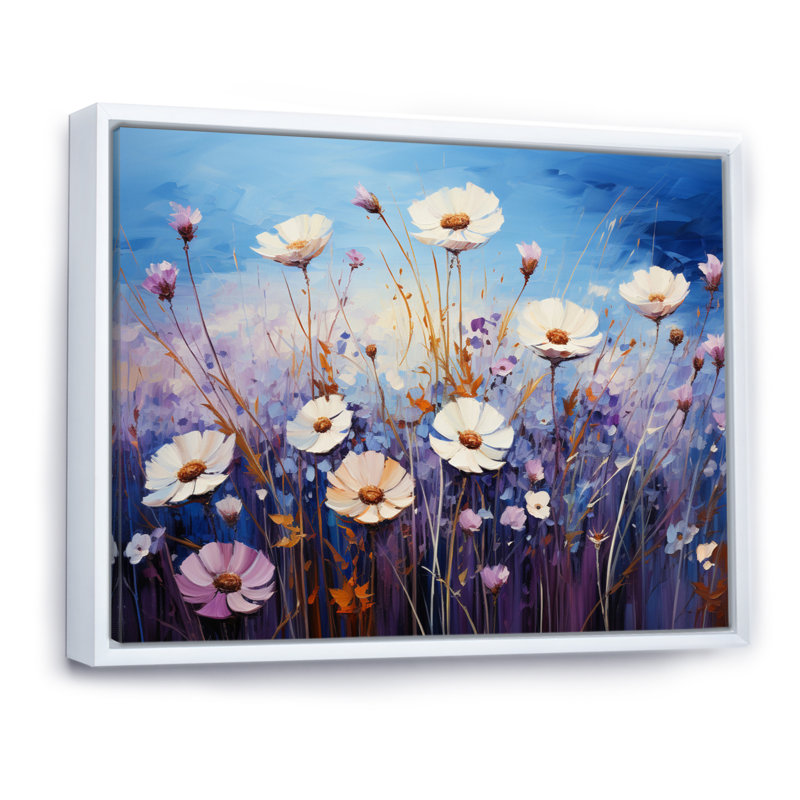 Bleu bleuet en cascade III - impression, Cadre flottant blanc, H 34 po x l 44 po x P 1,5 po