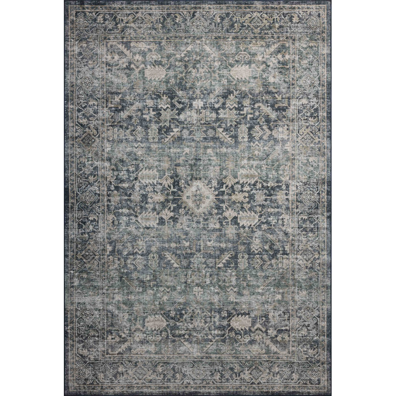 Amber Lewis Ocean and Natural Washable Geometric Wool Rug