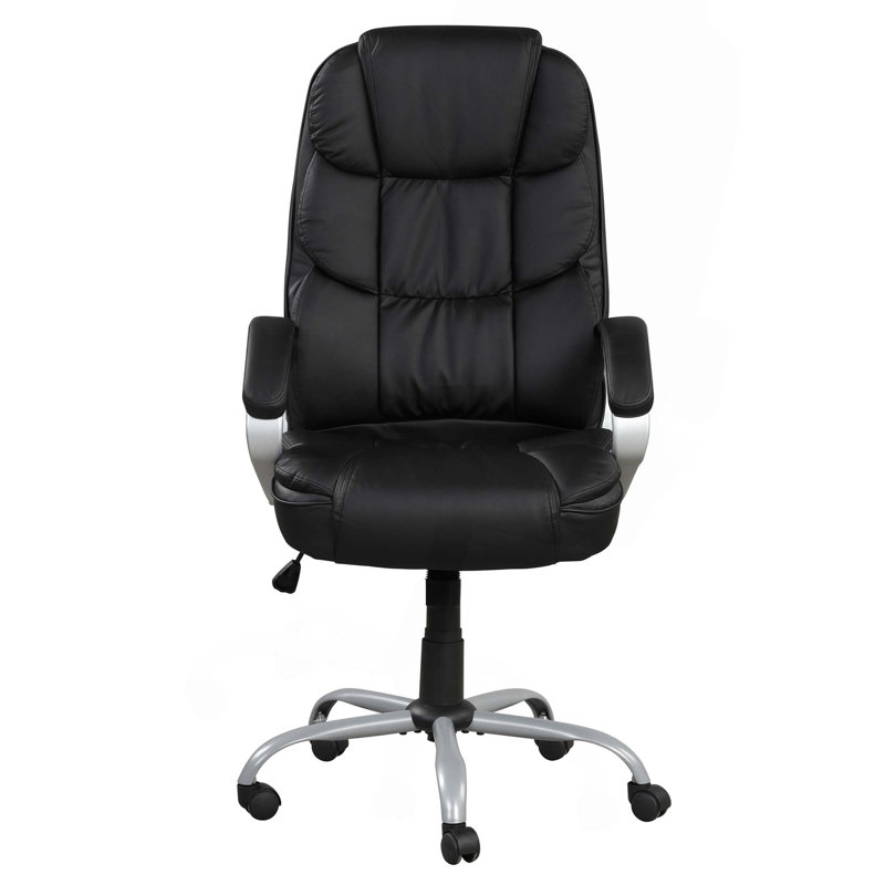 Chaise de bureau rembourrée en cuir de polyuréthane, chaise pivotante réglable à 360 degrés moderne, haut dossier