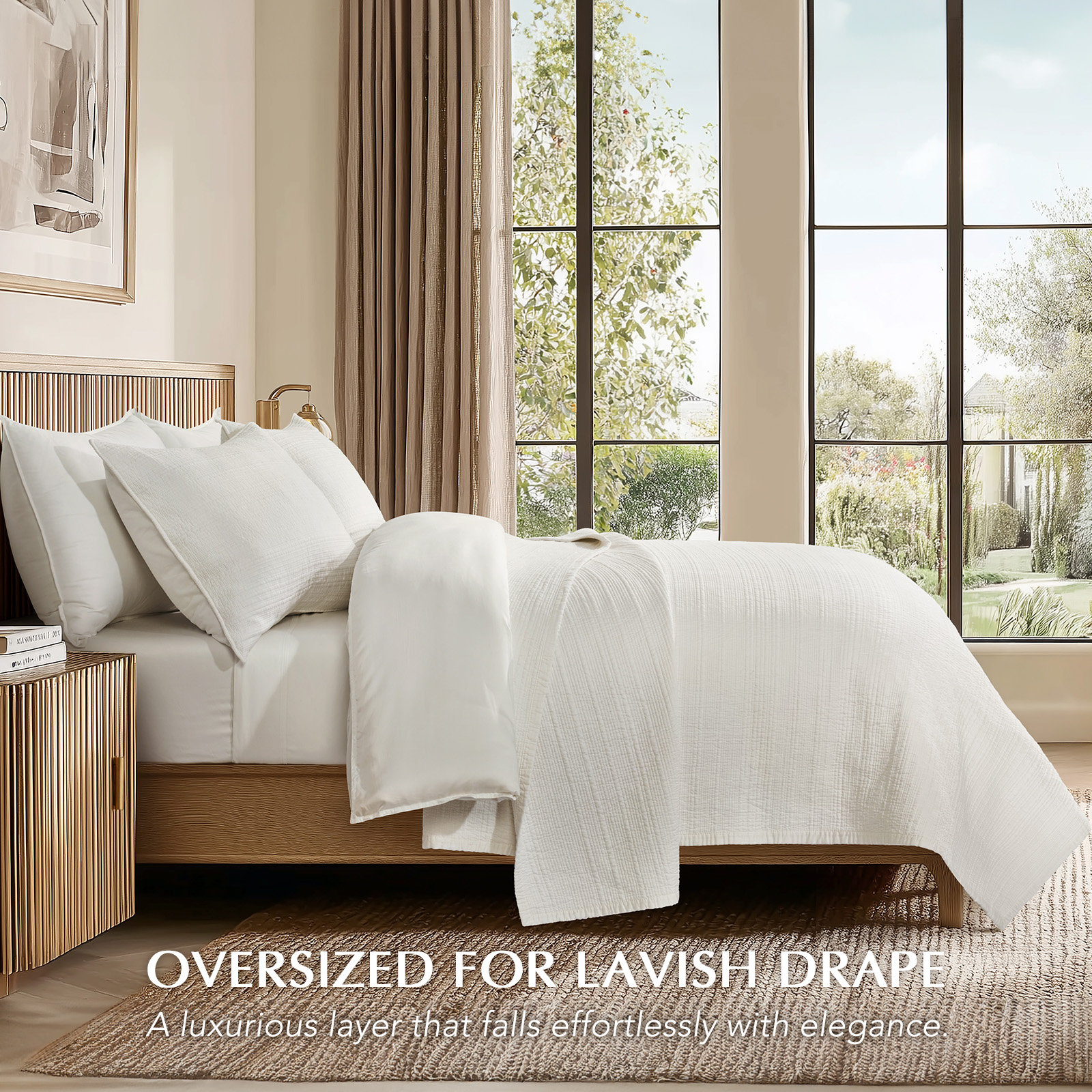 Channel Stitch Cotton Quilt Bedding Set, King Quilt + 2 King Shams, Bright White