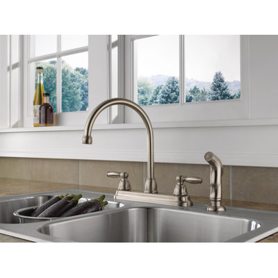 Claymore Two Handle Kitchen Sink Faucet with Side Sprayer, 4-Hole Kitchen Faucet