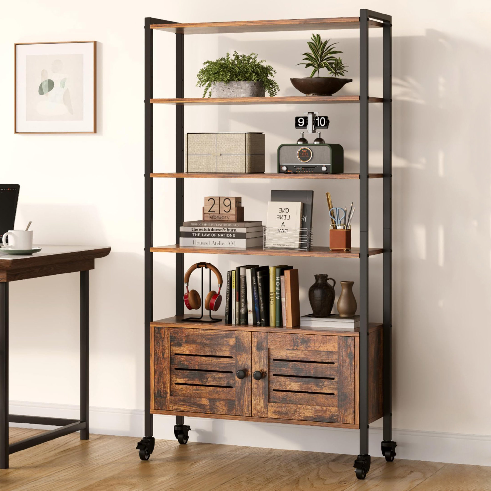 Borough Wharf Large Bookcase with Casters | Wayfair.co.uk
