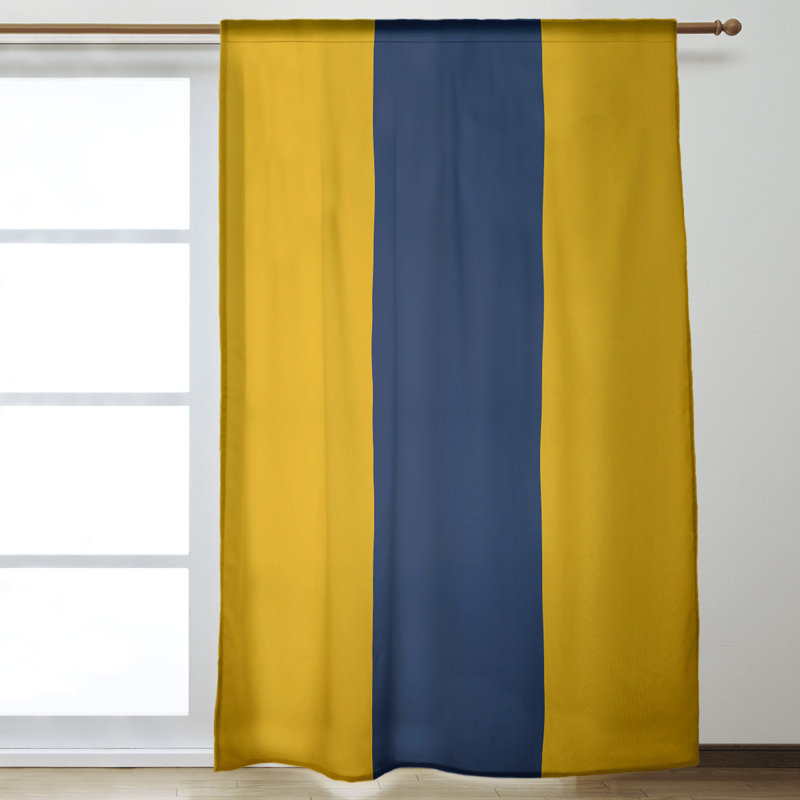 Striped Room Darkening Rod Pocket Single Curtain Panel, Atlanta Baseball Gold/Navy Blue/Gold