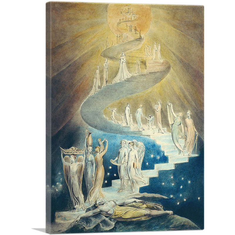 «Jacob's Ladder» par William Blake, reproduction d'art sur toile tendue, H 26 po x l 18 po x P 0,75 po