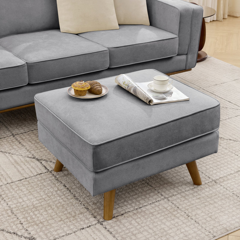 29.7''W Upholstered Mid-Century Modern Ottoman,Faux Leather Footrest With Soild Wood Legs, Coffee Table Stool For Living Room, Bedroom, Entryway