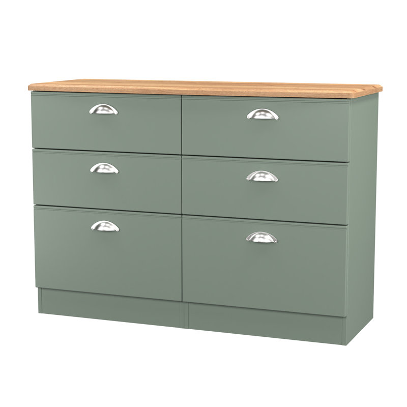 Conners 6 Drawer Wide Chest in Reed & Riviera Oak (Ready Assembled), Green