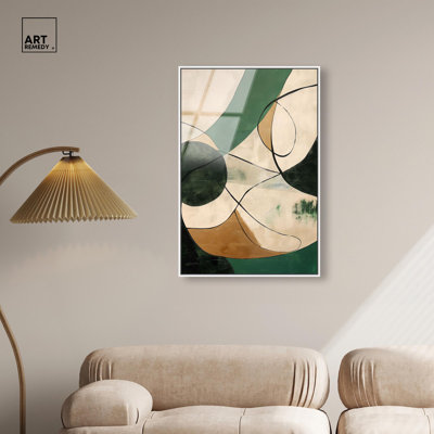 «Greenlight Breeze I», art mural en verre acrylique à haute brillance, art abstrait vert par Art Remedy, cadre blanc, 24 x 36