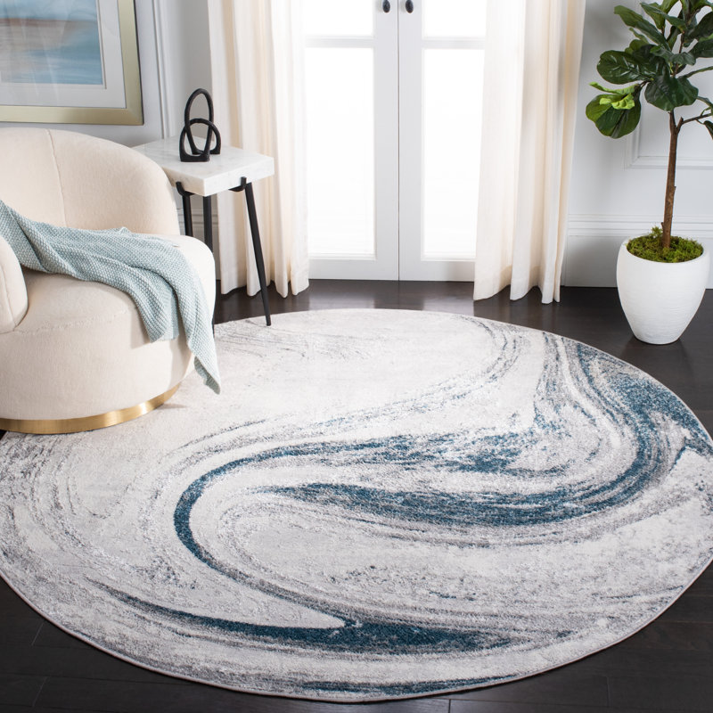 Tapis gris / bleu Ameya, Rond 6 pi 7 po