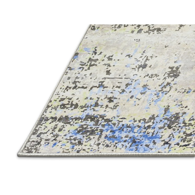 Tapis abstrait gris / bleu, Tapis de couloir 2 pi x 5 pi