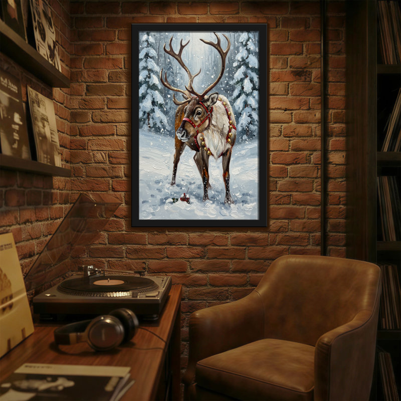 Animaux, hiver, renne, forêt enneigée, art, H 18 po x l 12 po