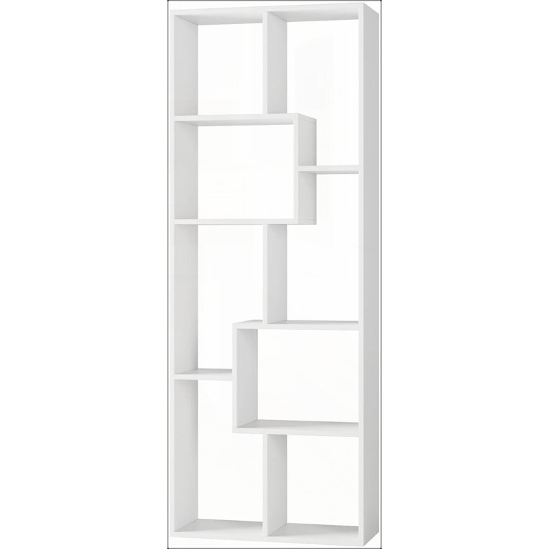 Étagère et bibliothèque asymétriques, 5 niveaux, blanc, design moderne pour un rangement et une décoration polyvalents, White